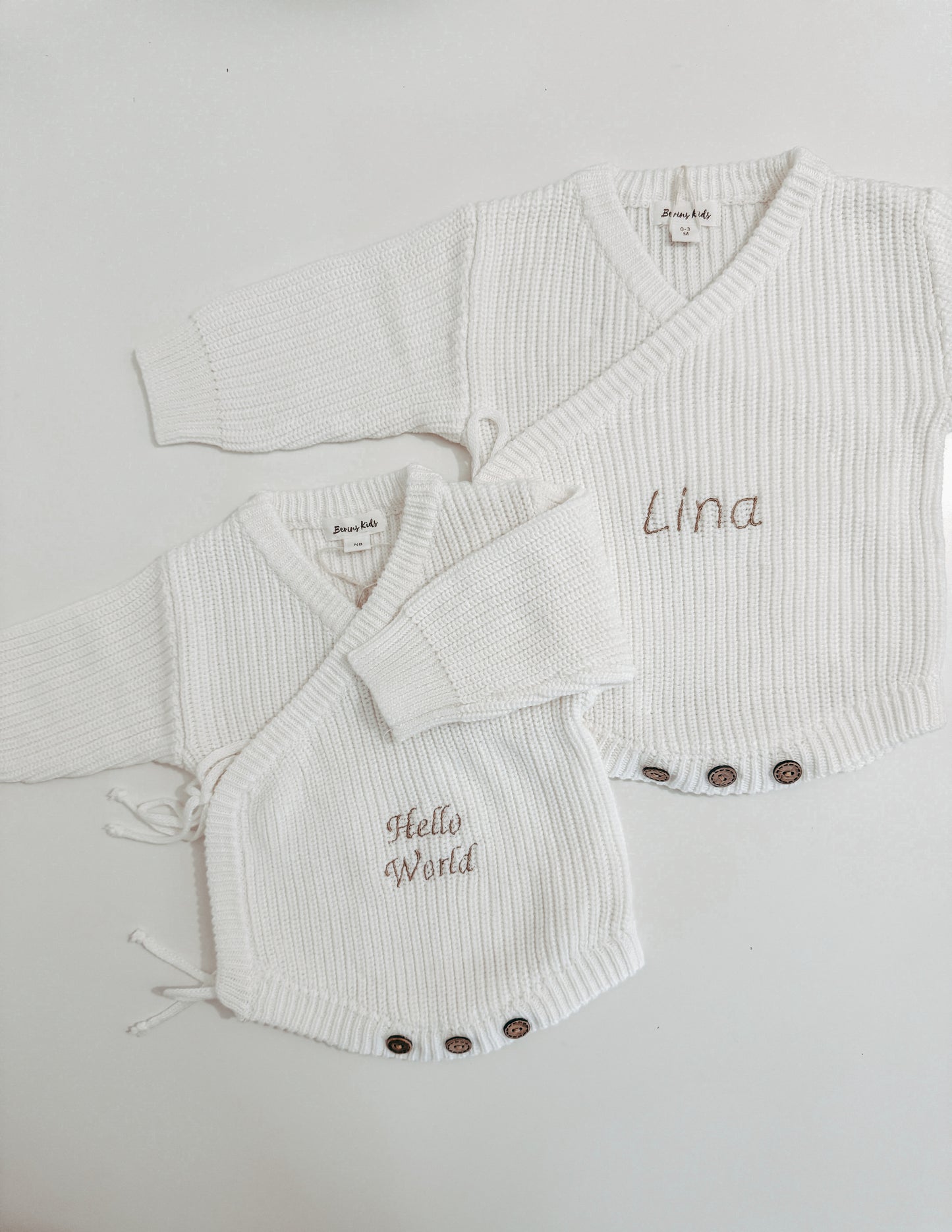 EMBROIDERED-PERSONALISED Newborn Baby Knit Cotton Rompers | Luxury Baby Cardigan | White Soft Cotton Romper