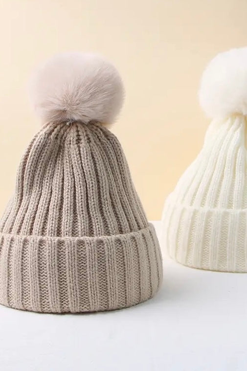 Baby/Kids Knit Hat (IVORY) | Autumn-Winter Pom Pom Hat for Boys/Girls