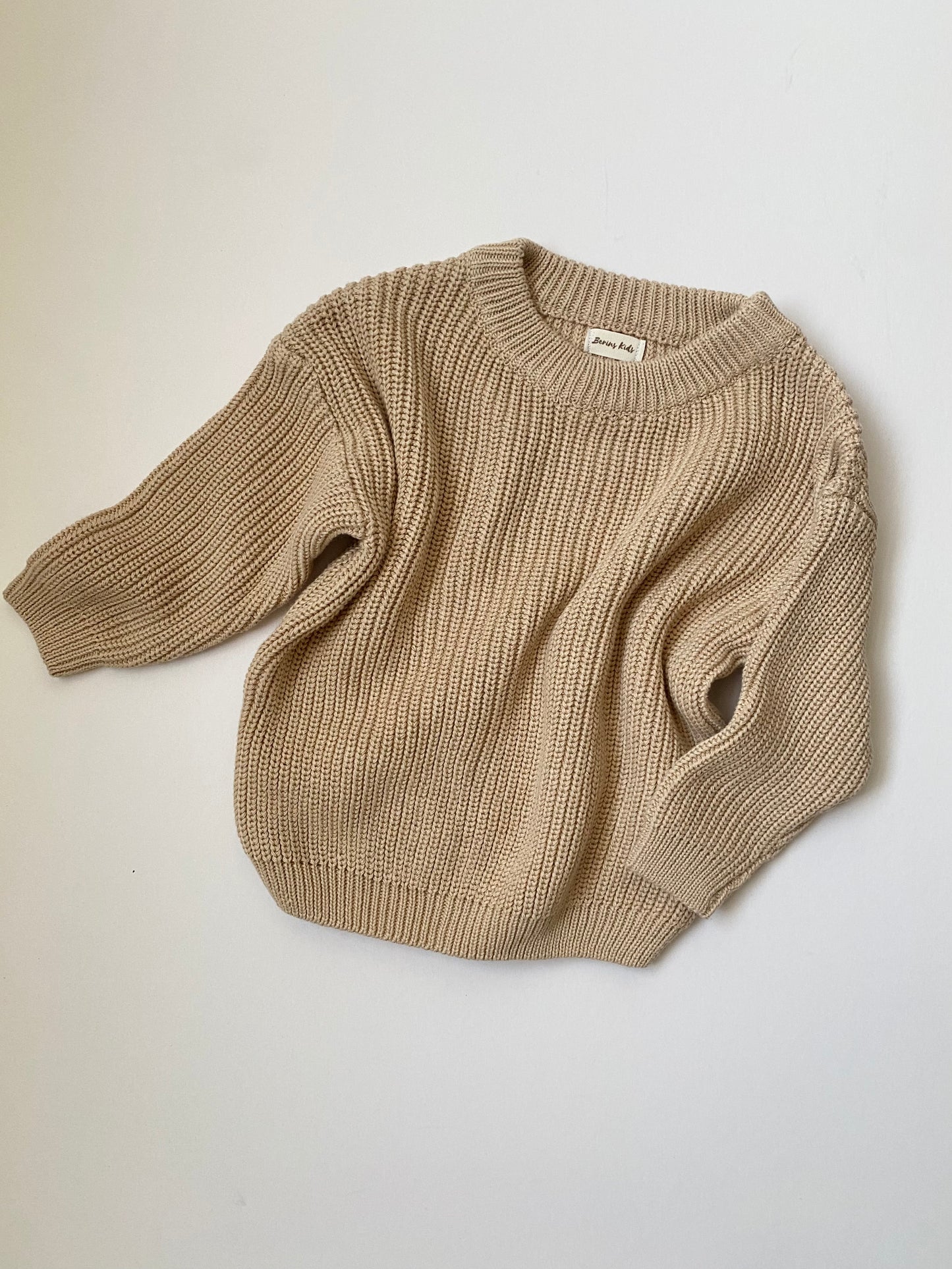 Baby/Toddler LIGHT KHAKI Oversized Cotton Knit Sweater for Boys and Girls| Personalised Jumper