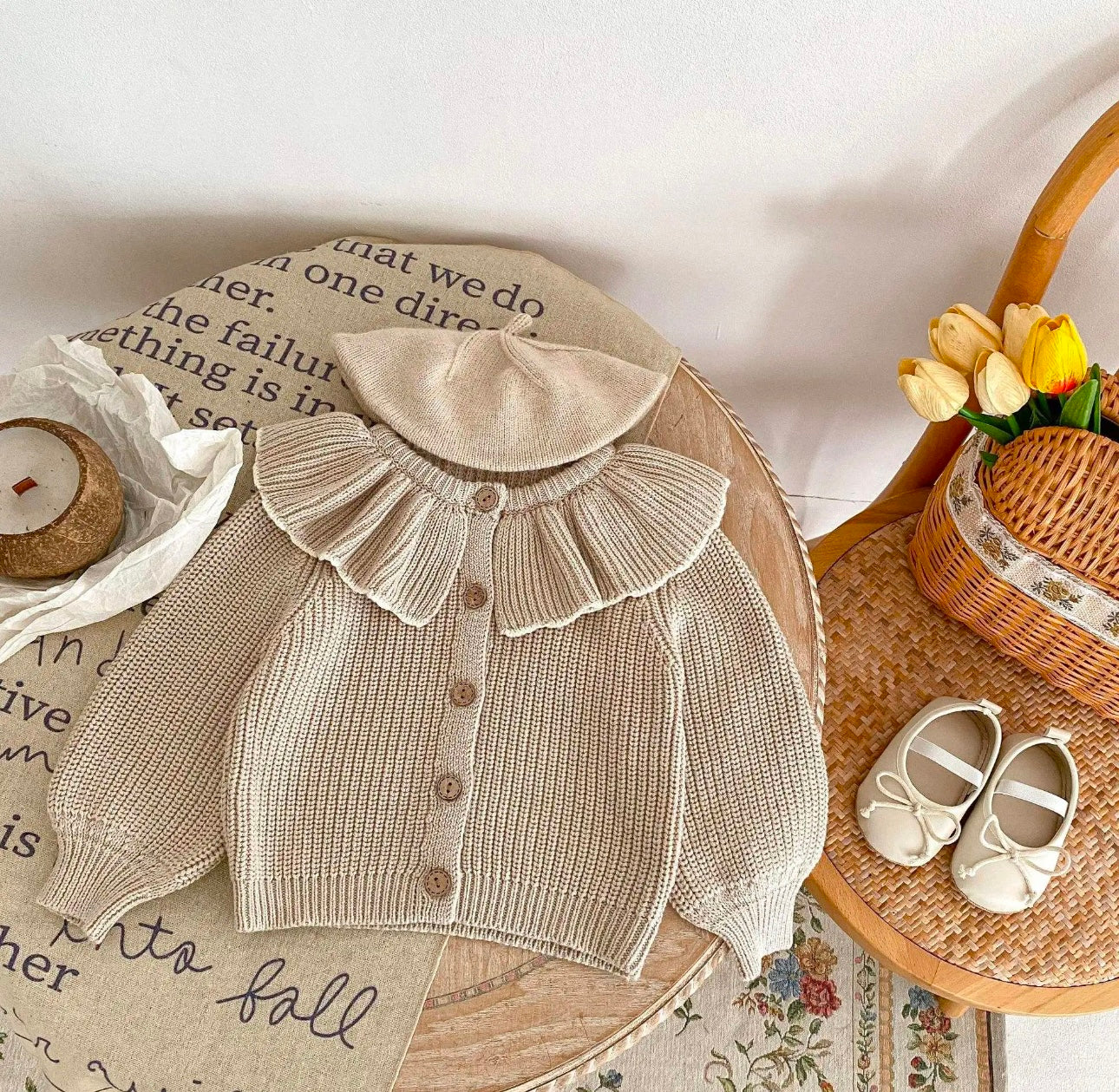 Baby/Toddler BEIGE Knit Cotton Cardigan for Girls