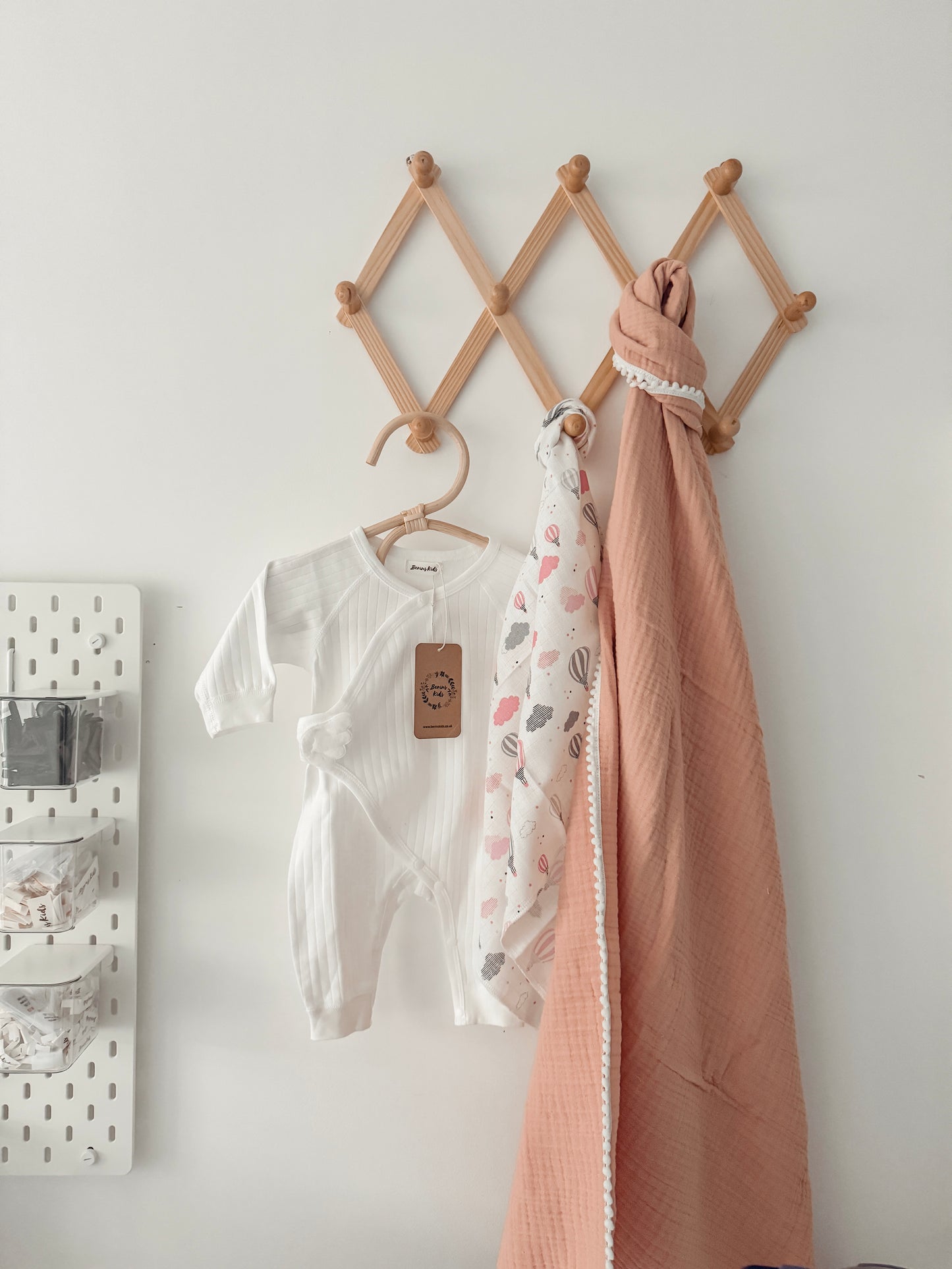 Newborn Gift Set of 3| Angel Wing White Cotton Romper, Salmon Pink Muslin Blanket, Muslin Square