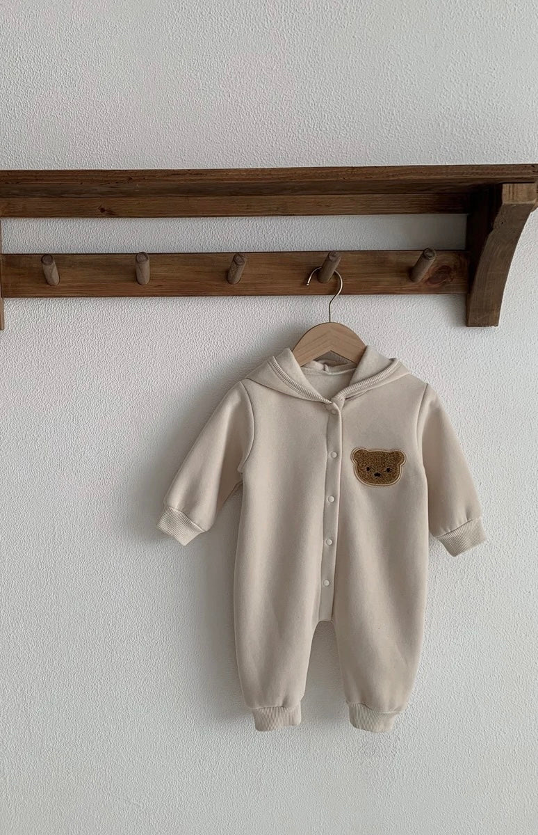 Baby/Toddler Autumn-Winter Personalised Teddy Bear Bodysuit (BEIGE) Jumpsuit Hoodies | Boy Girl Romper