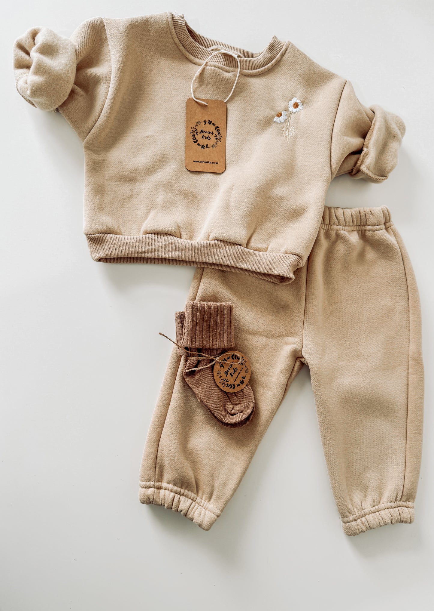 Baby/Kids LIGHT KHAKI Tracksuit Set (2 piece) with a pair of KHAKI Socks