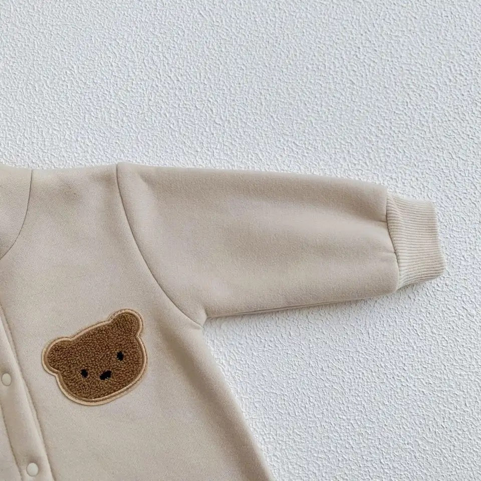 Baby/Toddler Autumn-Winter Personalised Teddy Bear Bodysuit (BEIGE) Jumpsuit Hoodies | Boy Girl Romper