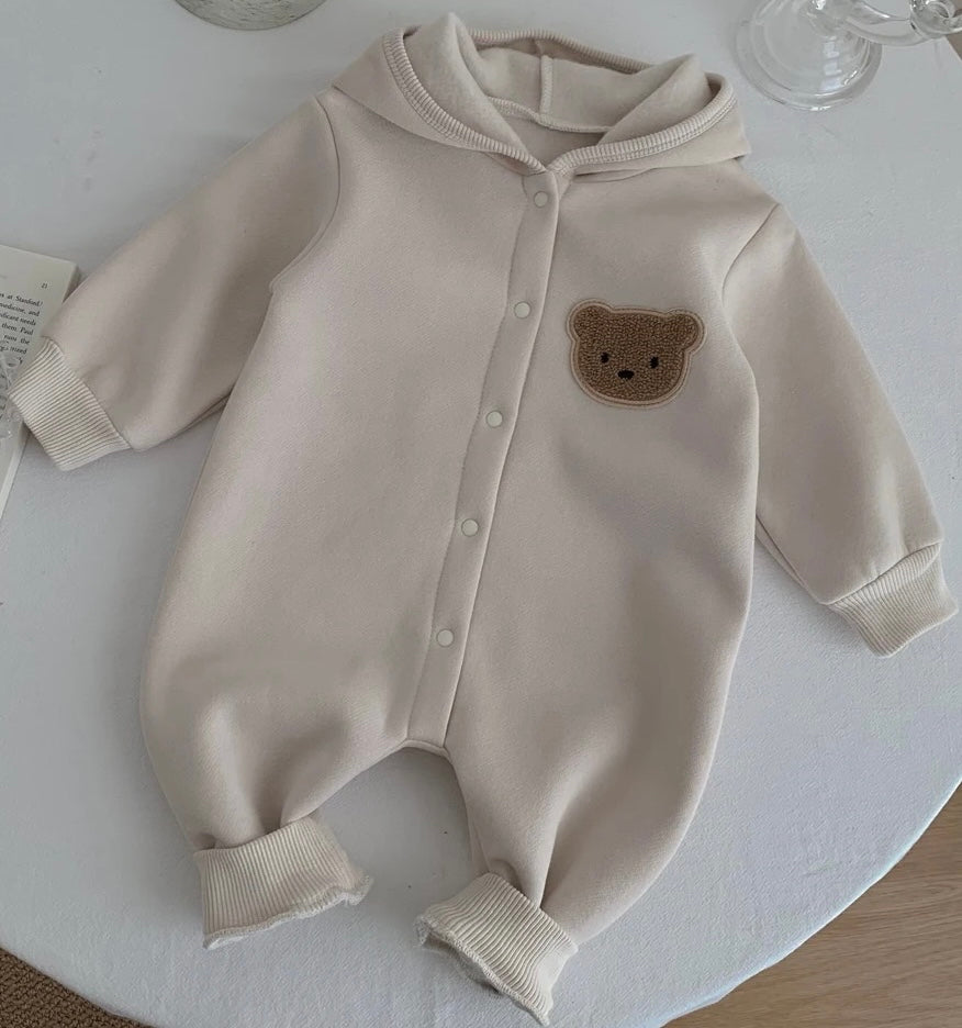 Baby/Toddler Autumn-Winter Personalised Teddy Bear Bodysuit (BEIGE) Jumpsuit Hoodies | Boy Girl Romper