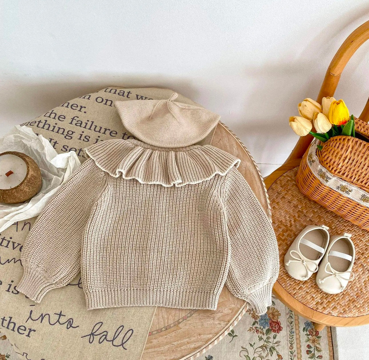 Baby/Toddler BEIGE Knit Cotton Cardigan for Girls