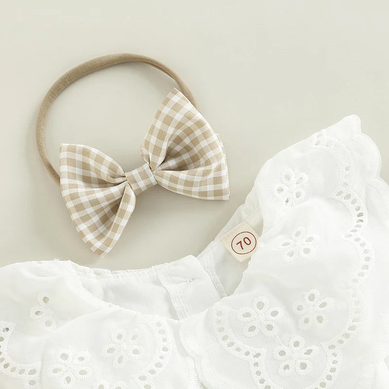 2Pcs Baby Girl Outfit, Long Sleeve Romper + Hairband Set