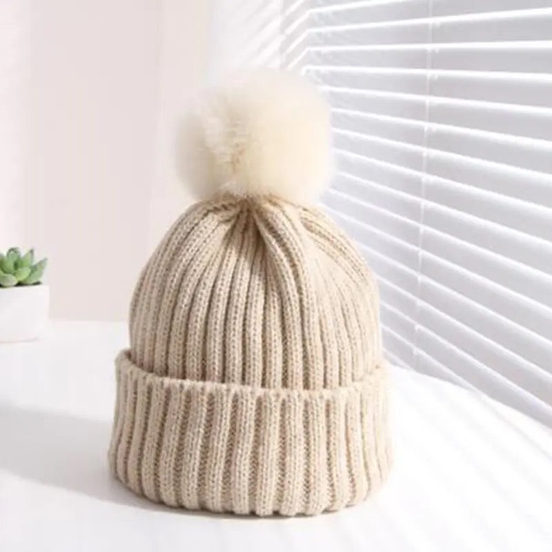 Baby/Kids Knit Hat (KHAKI ) | Autumn-Winter Pom Pom Hat for Boys/Girls