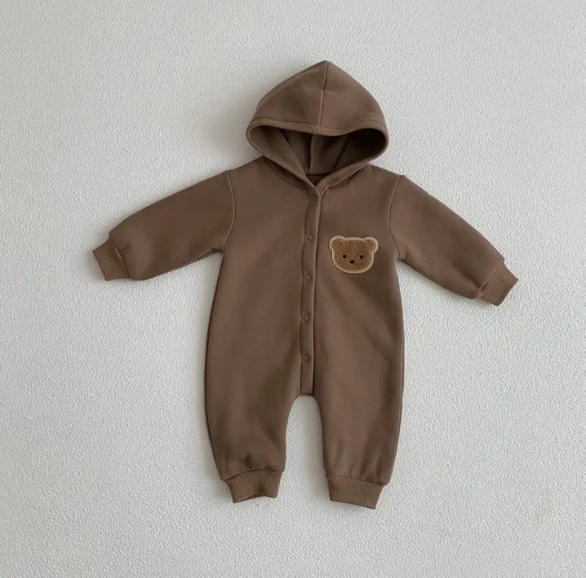 Baby/Toddler Autumn-Winter Teddy Bear Bodysuit (BROWN) Personalised Jumpsuit Hoodies | Boy Girl Romper