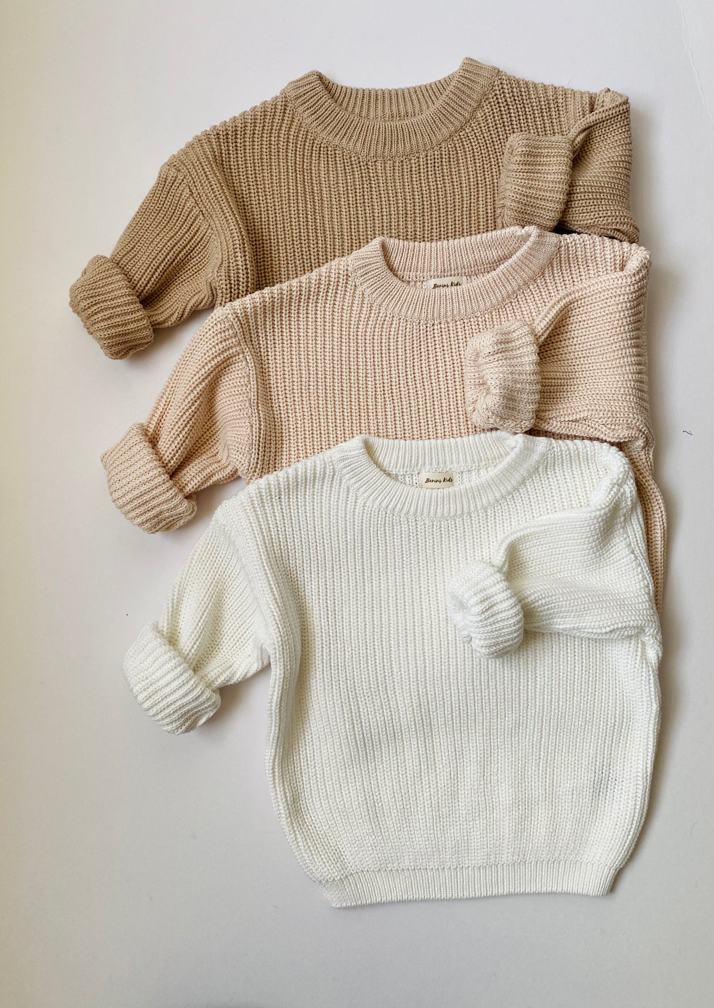 Baby/Toddler WHITE Oversized Cotton Knit Sweater for Boys and Girls Personalised Jumpers