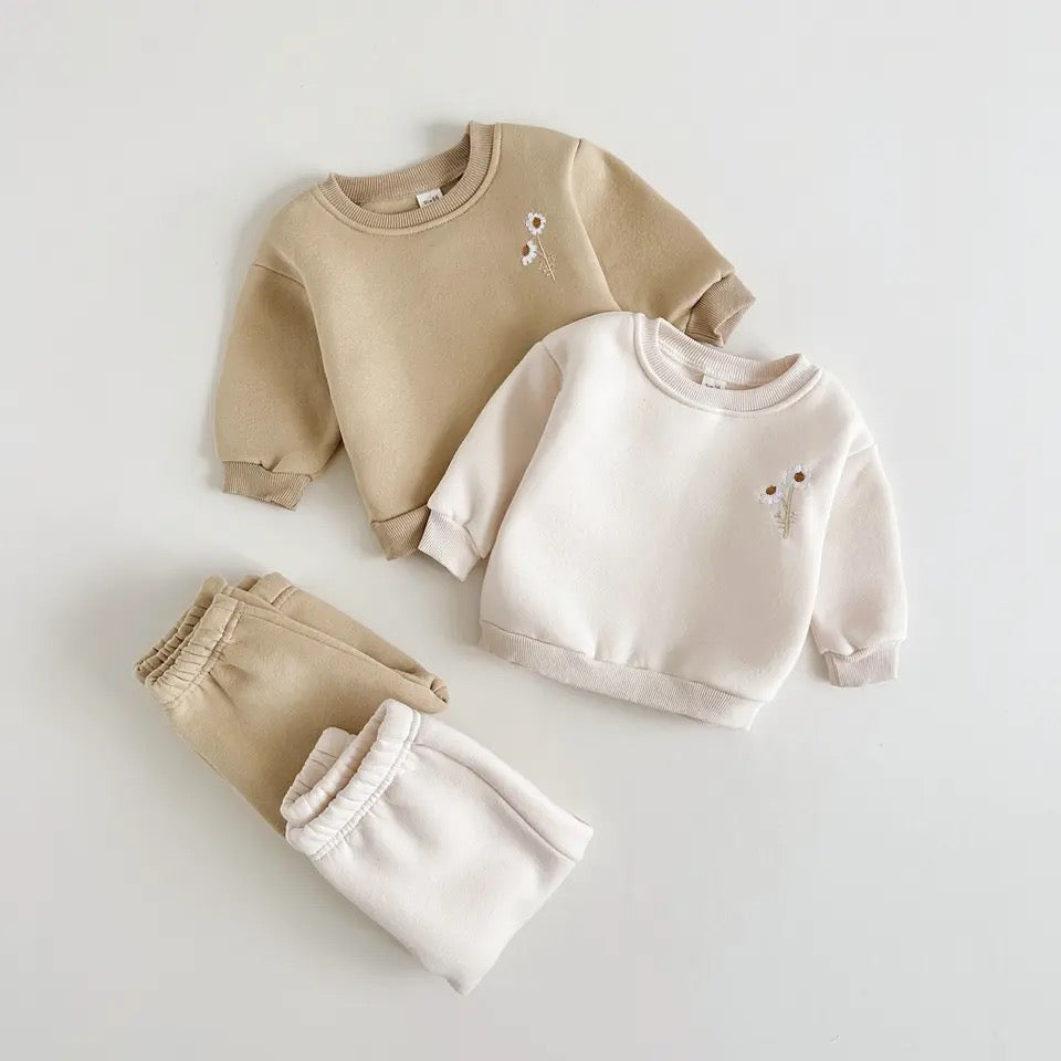 Baby/Kids LIGHT BEIGE Tracksuit Set (2 piece) with a pair of Khaki Socks