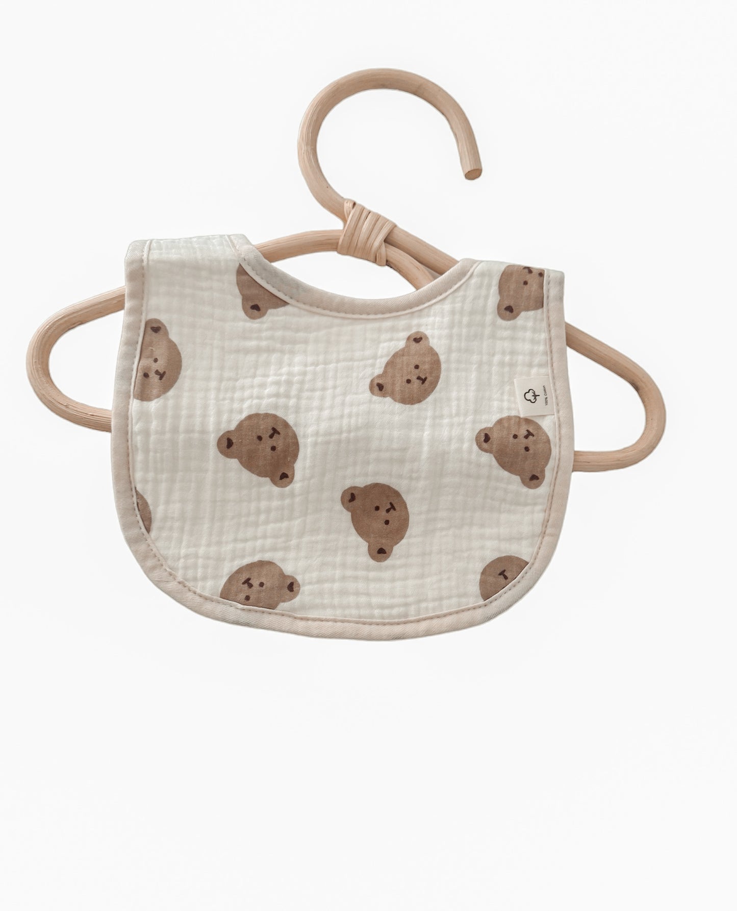 Newborn Bear Gift Set of 4 Milky White Pom Pom Hat, Happy Bear Muslin Blanket 80x65cm, Muslin Bear Bib, Brown Bear Socks