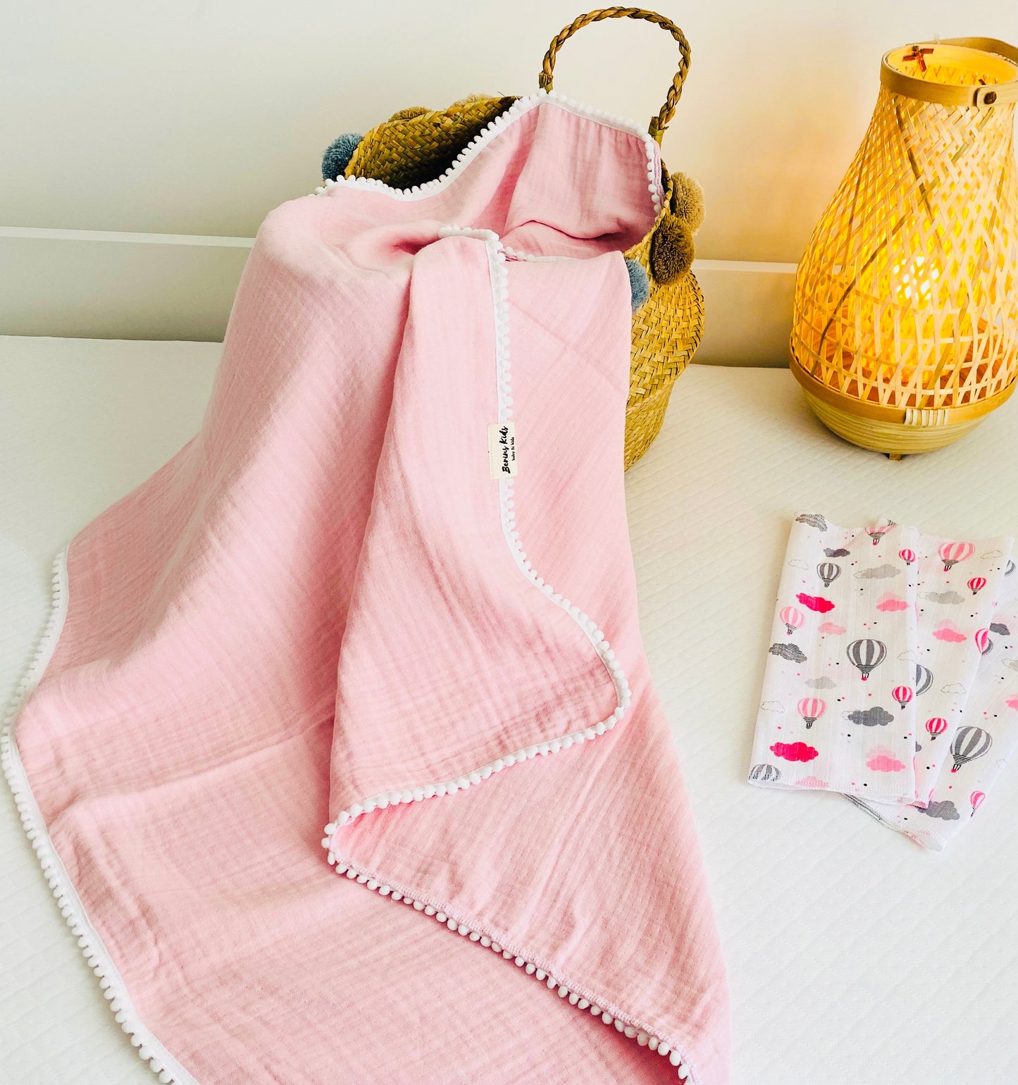Pink Hooded Muslin Bath Towel For Baby/Kids 100% Cotton Baby Towel