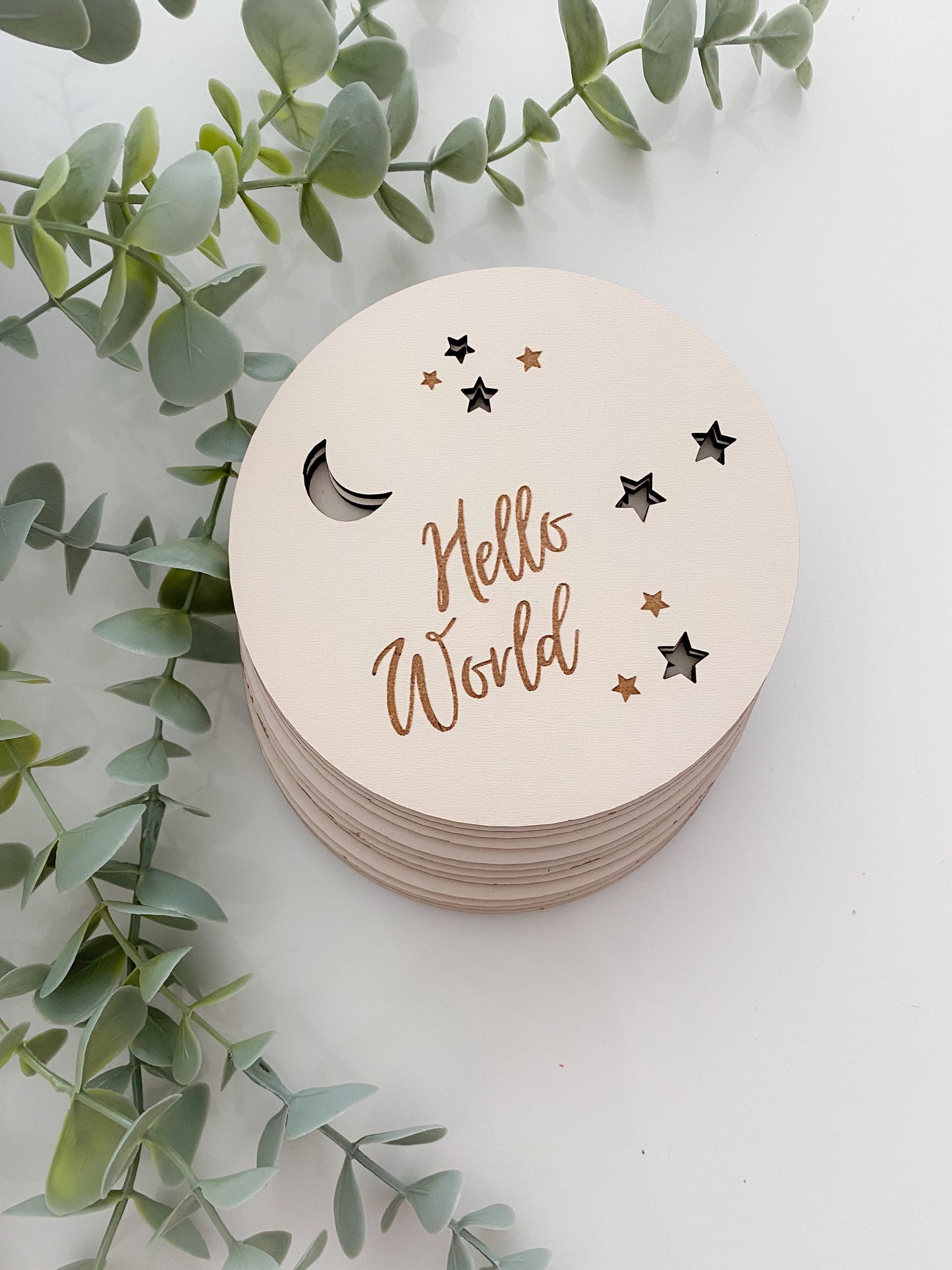 Baby Milestone Plaque Set | 13 Wooden Baby Milestone Cards Moon and Stars