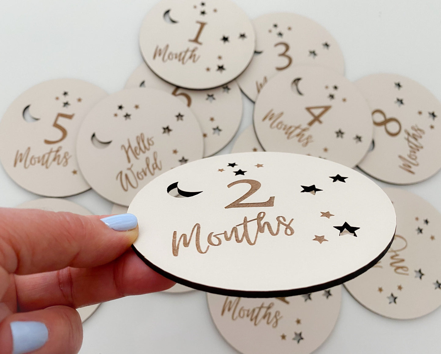 Baby Milestone Plaque Set | 13 Wooden Baby Milestone Cards Moon and Stars