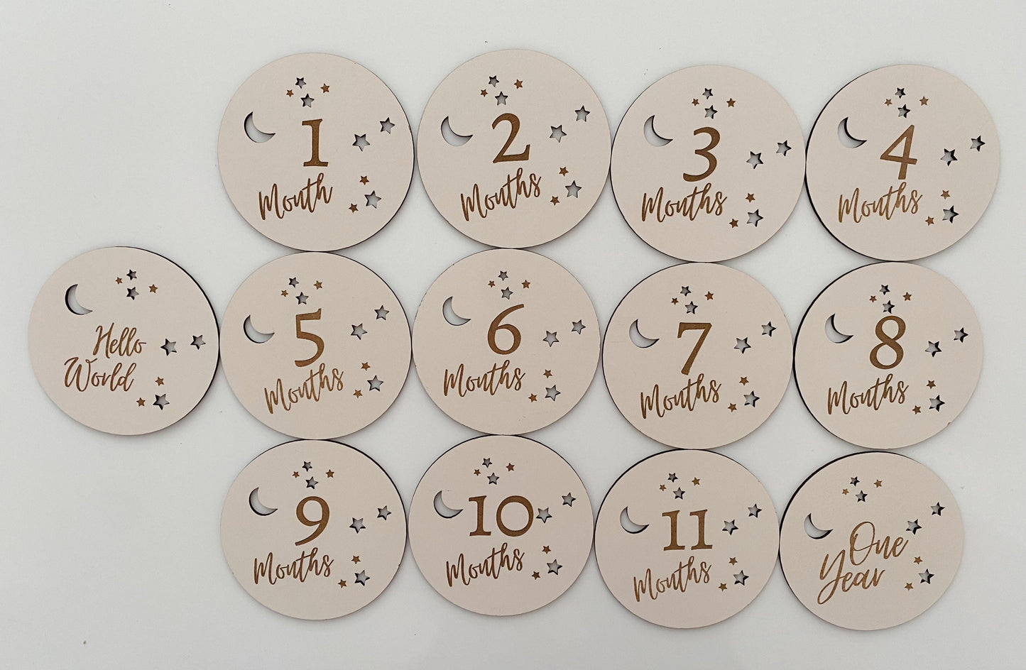 Baby Milestone Plaque Set | 13 Wooden Baby Milestone Cards Moon and Stars
