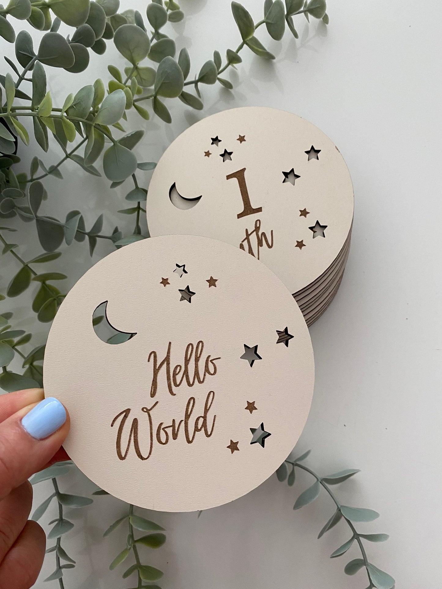 Baby Milestone Plaque Set | 13 Wooden Baby Milestone Cards Moon and Stars