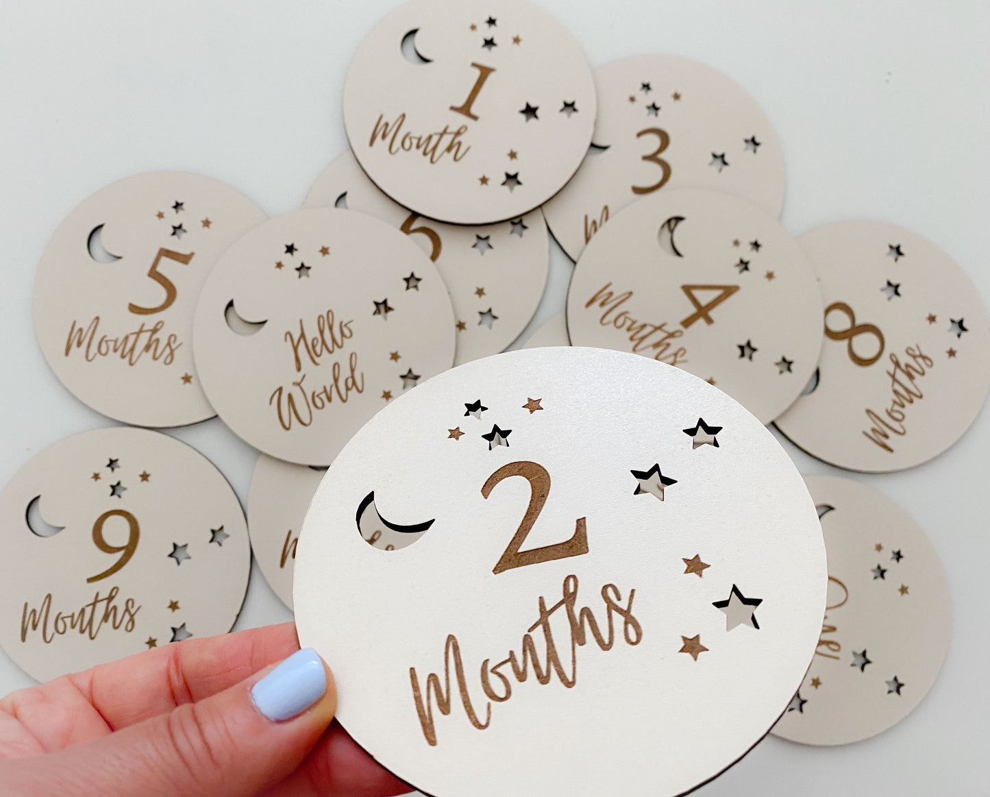 Baby Milestone Plaque Set | 13 Wooden Baby Milestone Cards Moon and Stars