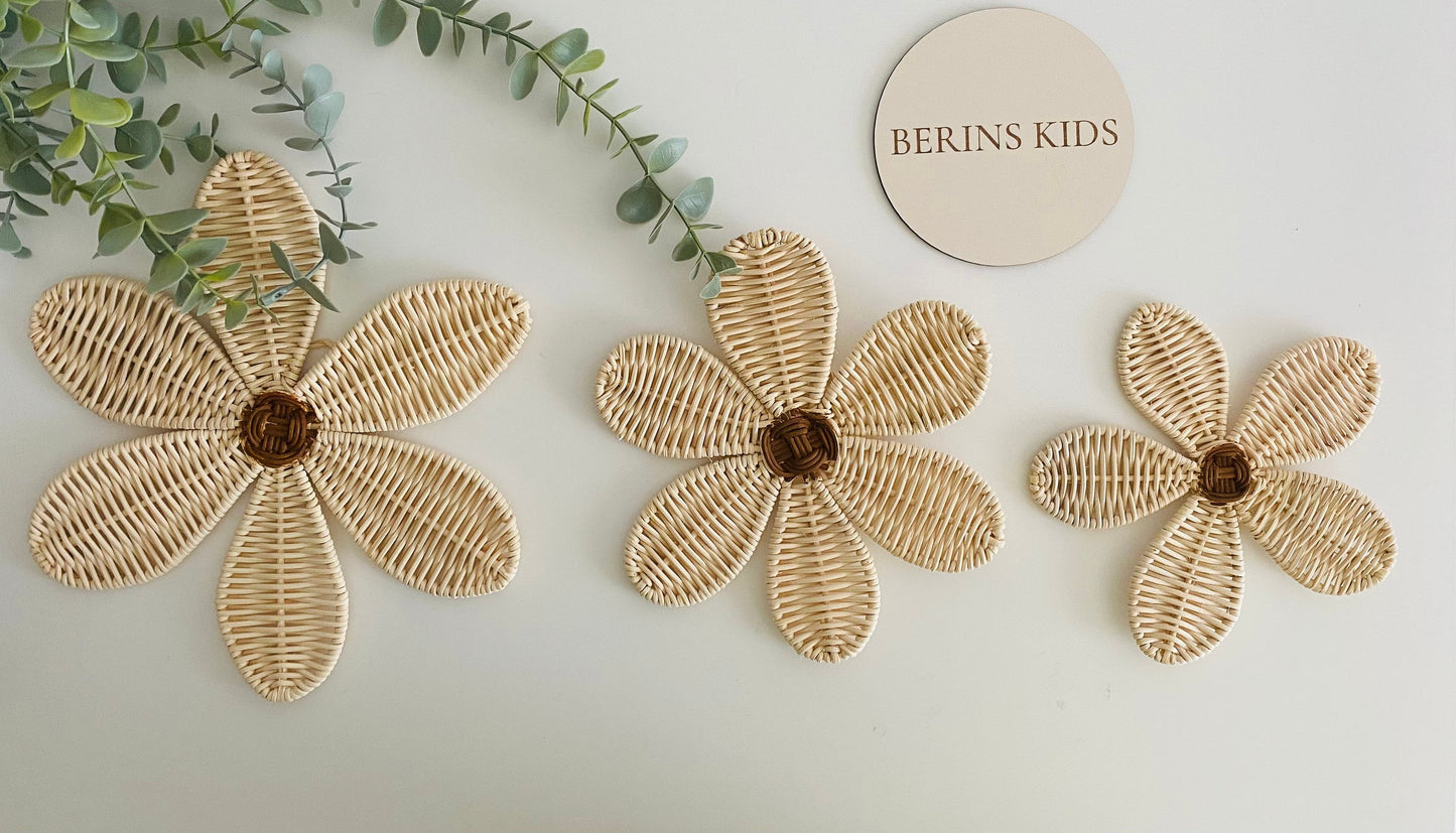 Handmade Rattan Flower Wall Hanging | Boho Nursery Wall Decor |