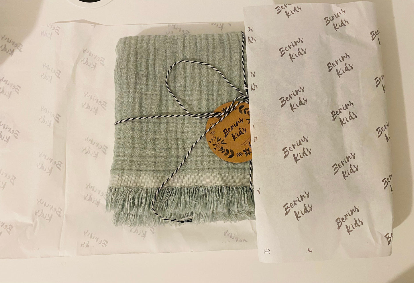 Sage-Ecru Large Double Sided Soft Gauze Blanket for Baby/Kids