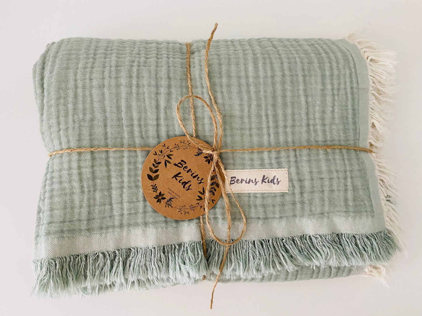 Sage-Ecru Large Double Sided Soft Gauze Blanket for Baby/Kids