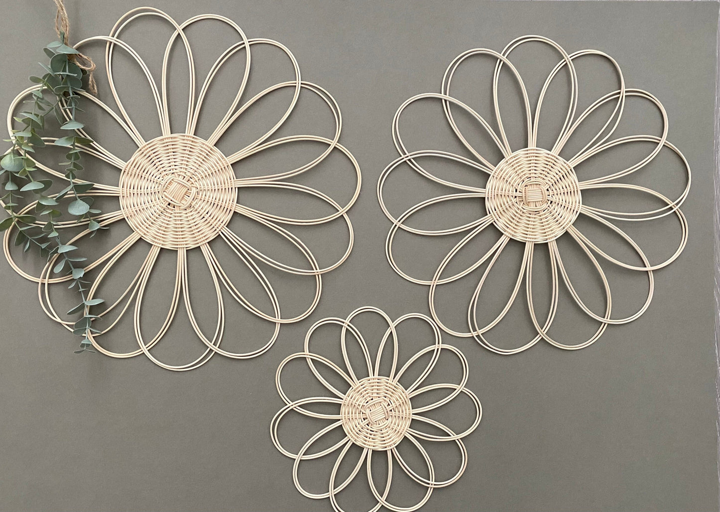 Handmade 3X Rattan Flower Wall Hanging | Boho Style Wall Decor