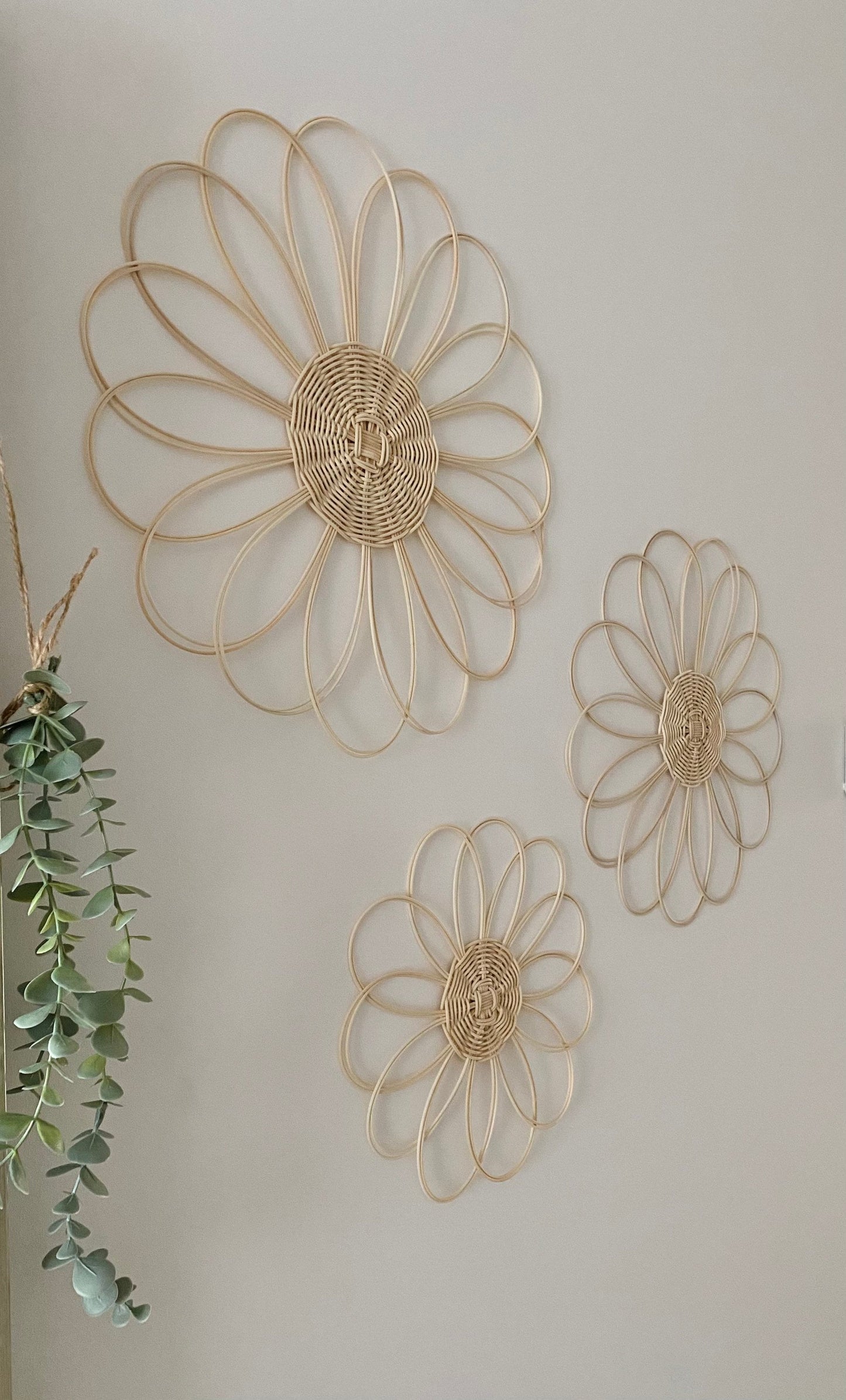 Handmade 3X Rattan Flower Wall Hanging | Boho Style Wall Decor