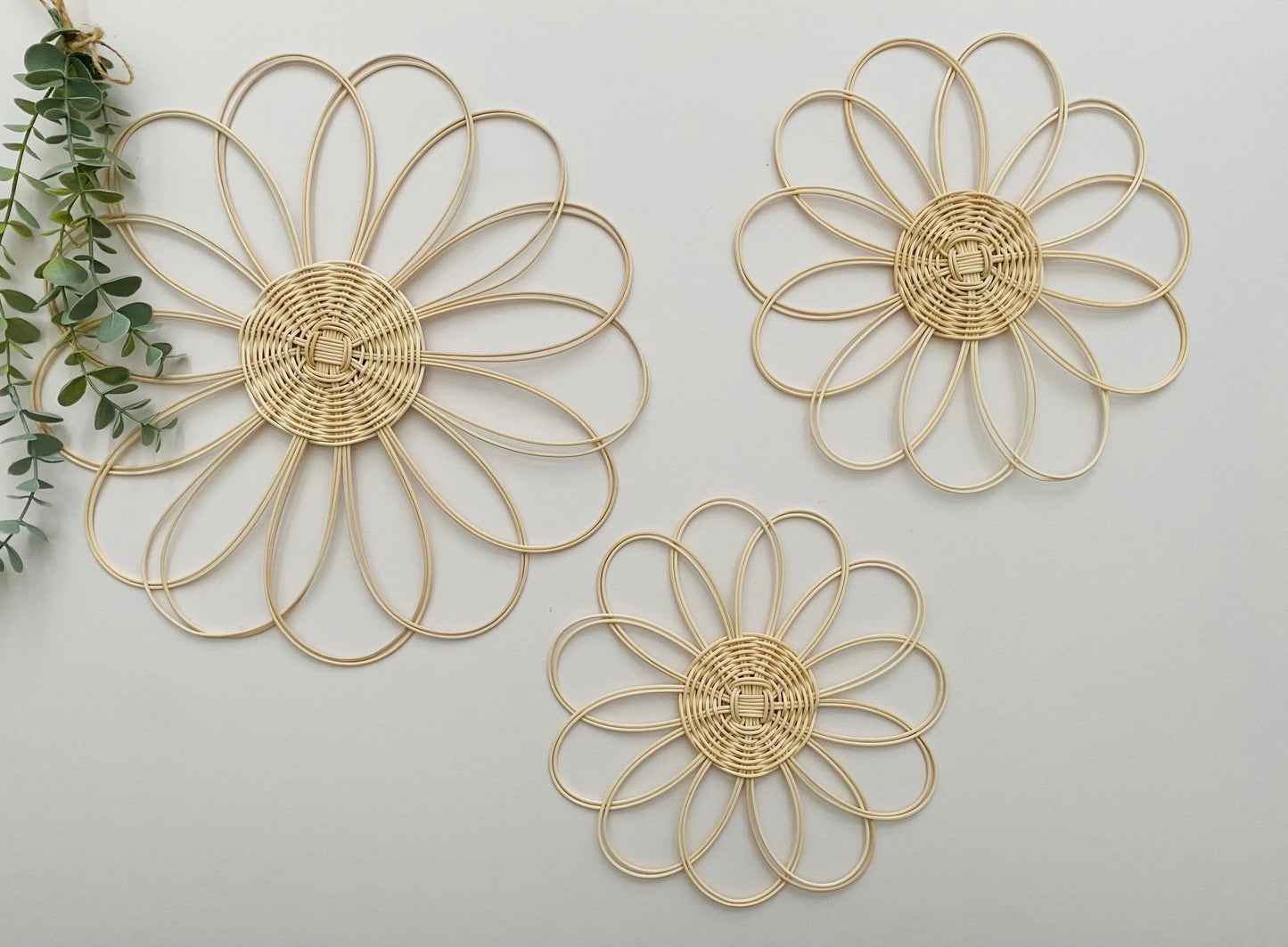 Handmade 3X Rattan Flower Wall Hanging | Boho Style Wall Decor