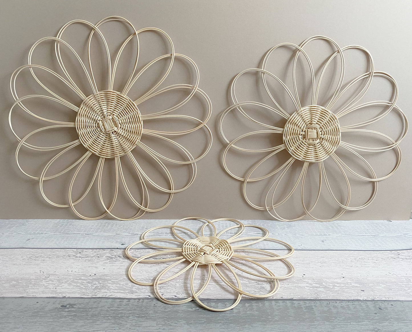 Handmade 3X Rattan Flower Wall Hanging | Boho Style Wall Decor