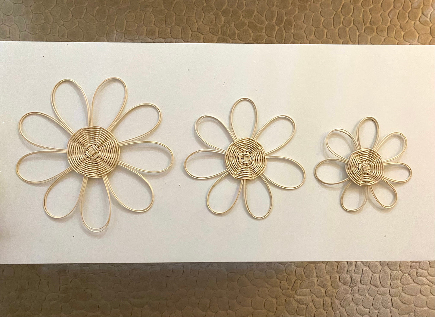 Handmade Set of 3 Rattan Flower Wall Hanging | Bohemians style Nursery Wall Decor
