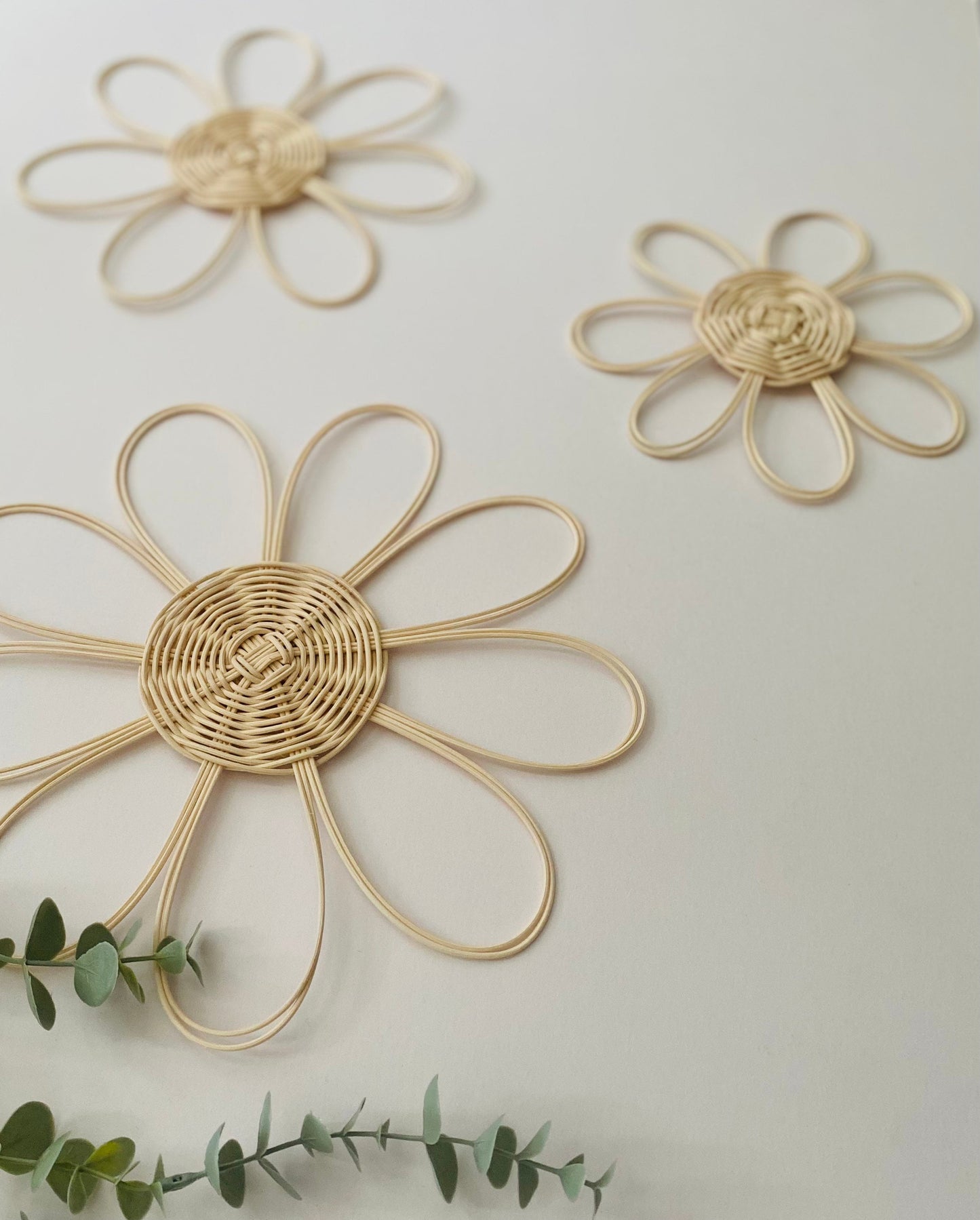 Handmade Set of 3 Rattan Flower Wall Hanging | Bohemians style Nursery Wall Decor