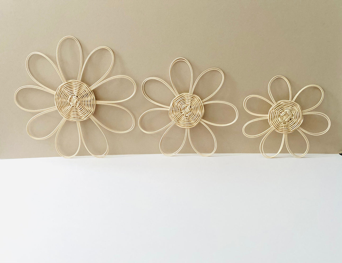 Handmade Set of 3 Rattan Flower Wall Hanging | Bohemians style Nursery Wall Decor