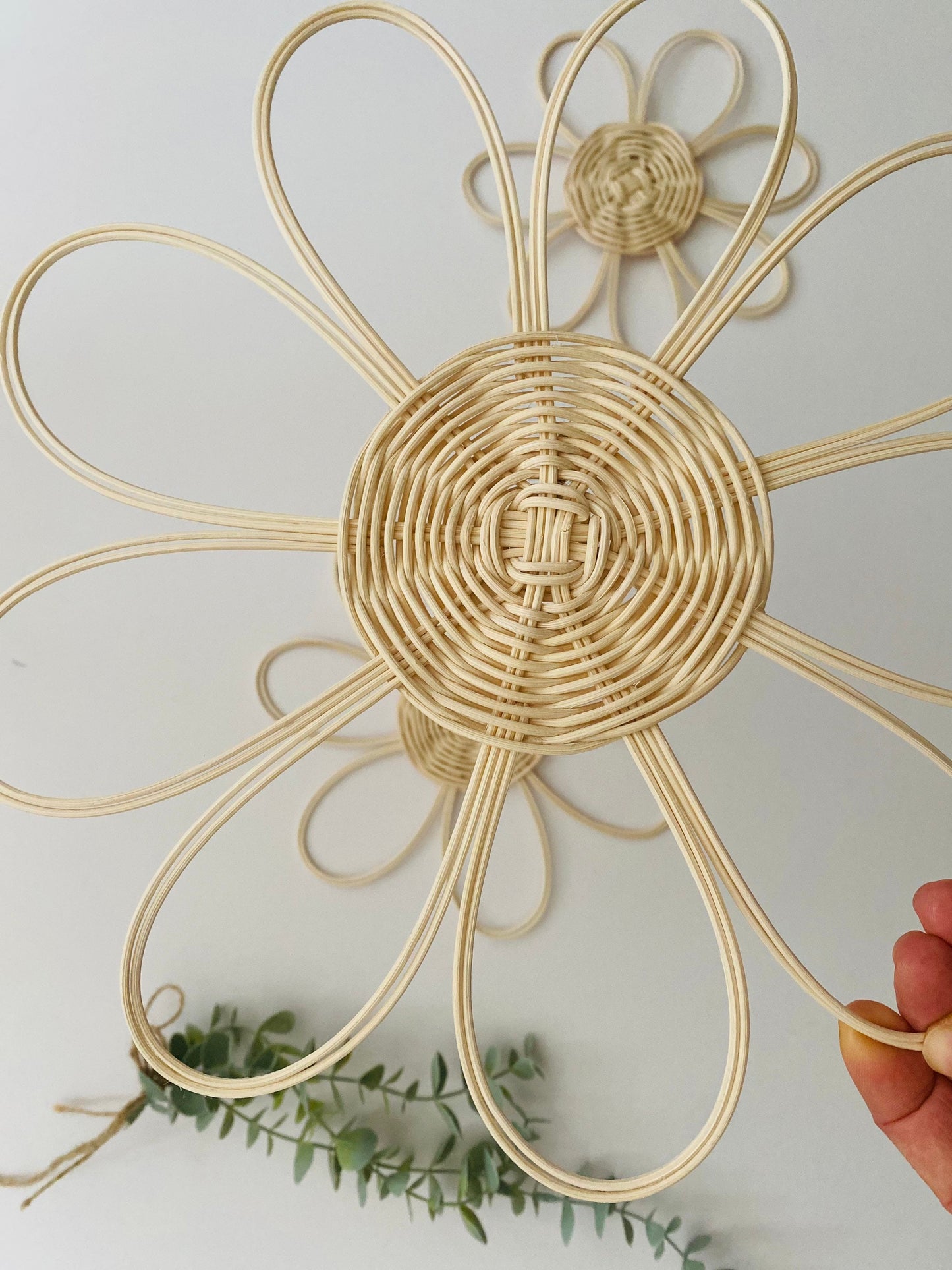 Handmade Set of 3 Rattan Flower Wall Hanging | Bohemians style Nursery Wall Decor