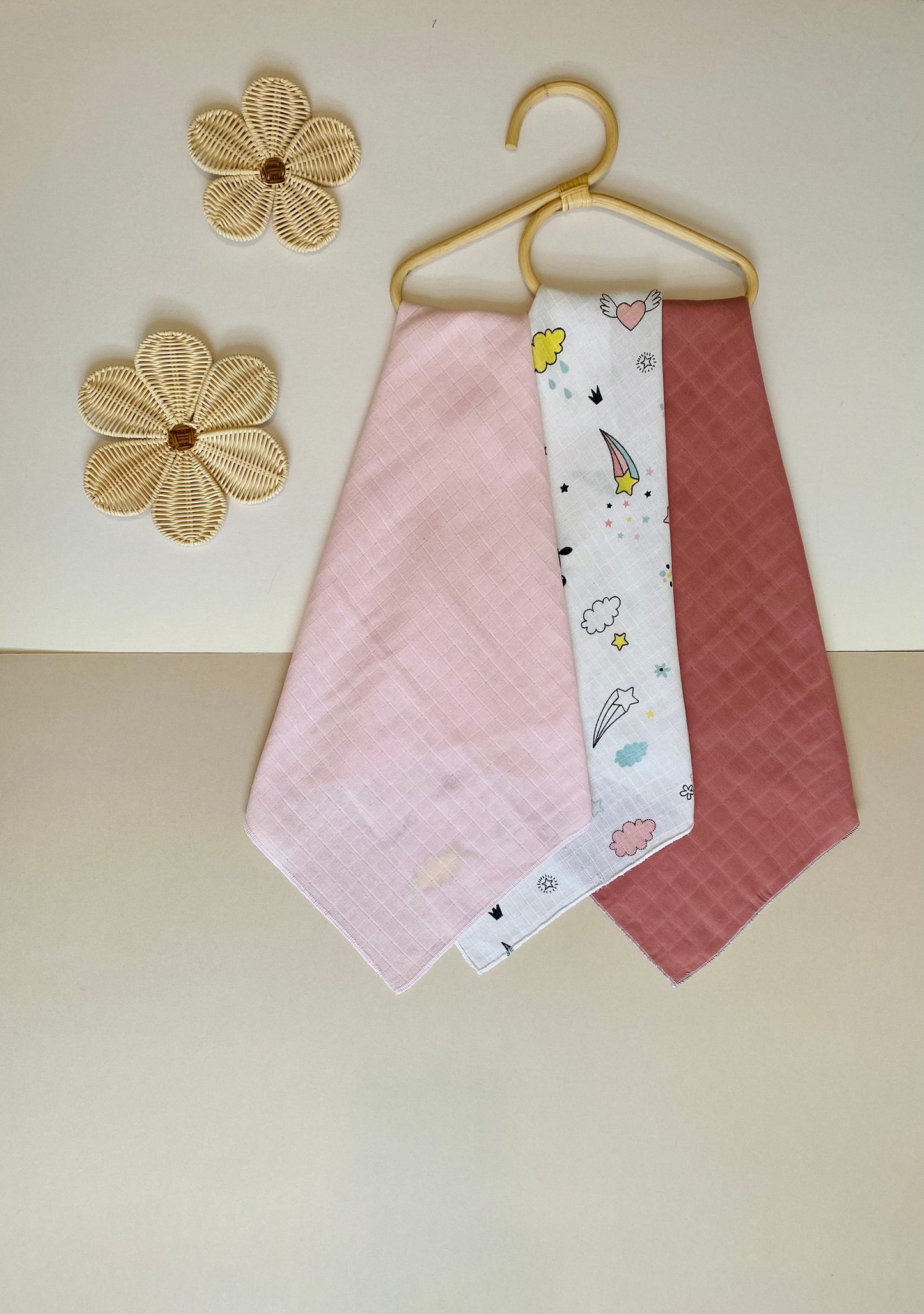 Pink-Rose Muslin Squares 3 Packs, 50x50cm Baby Face Towel/Flannels for Bath| Baby Gift Set