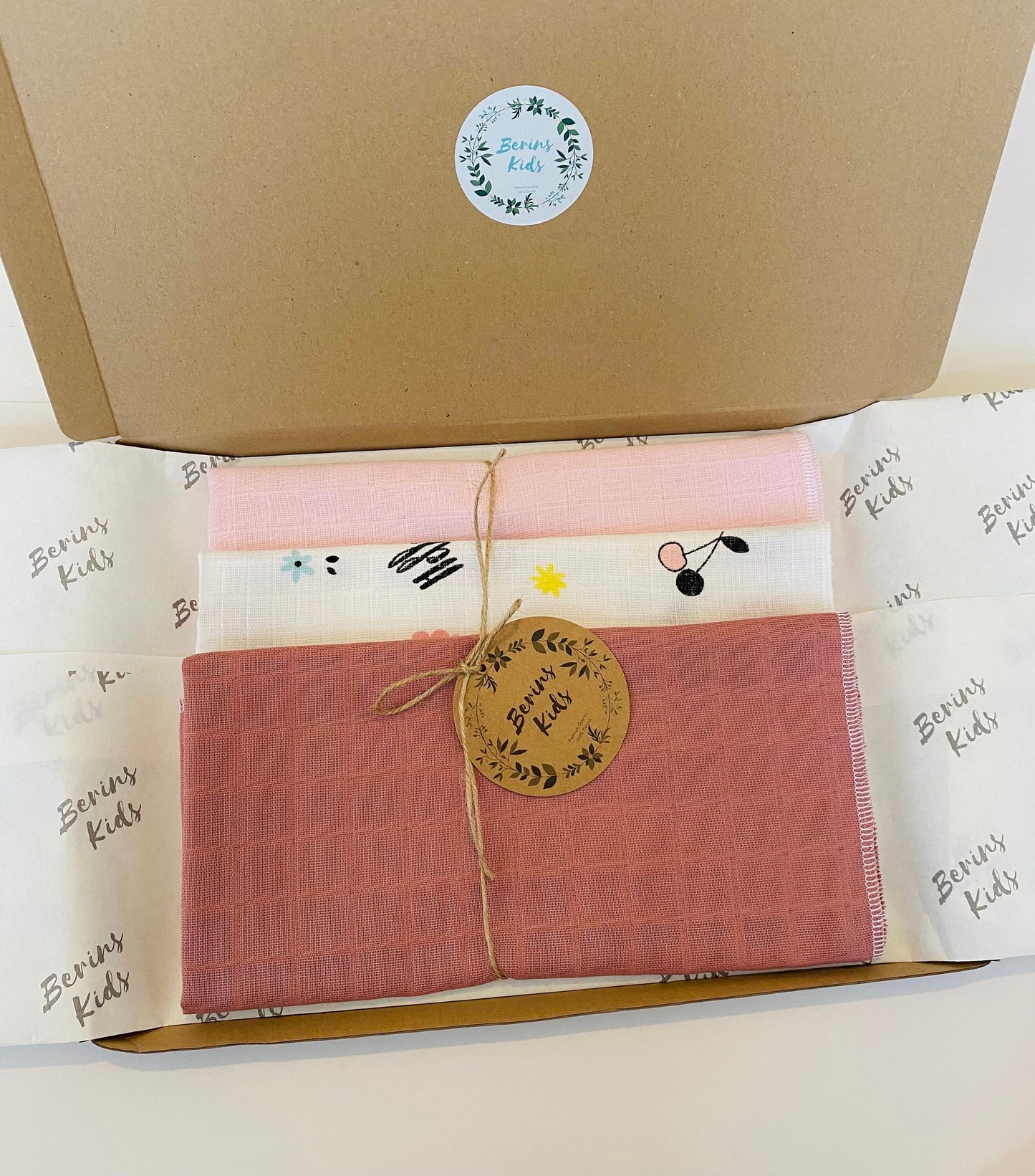 Pink-Rose Muslin Squares 3 Packs, 50x50cm Baby Face Towel/Flannels for Bath| Baby Gift Set