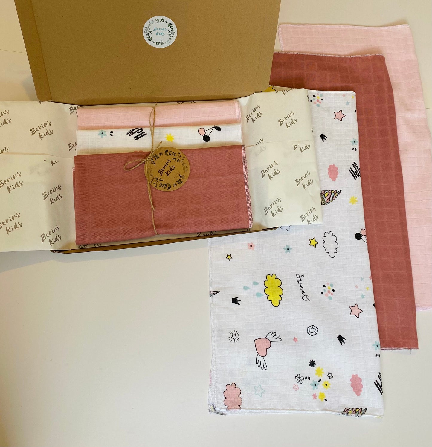 Pink-Rose Muslin Squares 3 Packs, 50x50cm Baby Face Towel/Flannels for Bath| Baby Gift Set