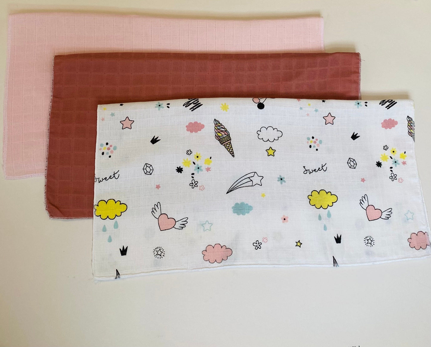 Pink-Rose Muslin Squares 3 Packs, 50x50cm Baby Face Towel/Flannels for Bath| Baby Gift Set