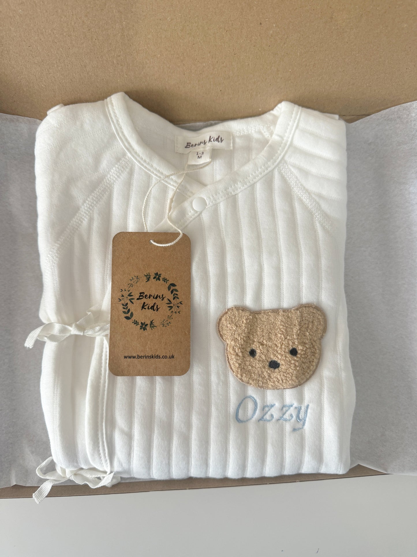 Baby Autumn/Winter Teddy Bear Romper(WHITE)- Personalised Bodysuit for Newborn Boy Girl