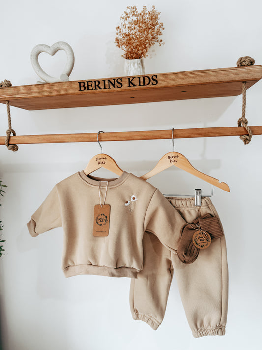 Baby/Kids LIGHT KHAKI Tracksuit Set (2 piece) with a pair of KHAKI Socks