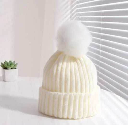 Baby/Kids Knit  Hat (IVORY) | Autumn-Winter Pom Pom Hat for Boys/Girls