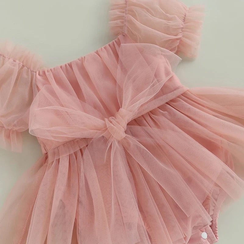 Baby Girl PINK Tutu Romper Dress with PINK Bow Headband