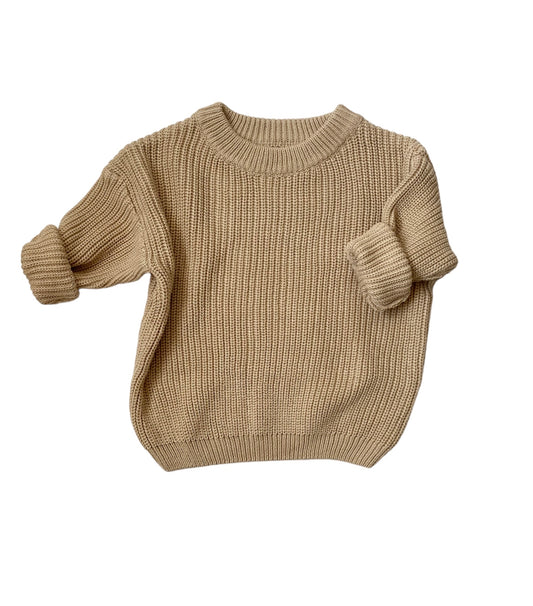 Baby/Toddler LIGHT KHAKI Oversized Cotton Knit Sweater for Boys and Girls| Personalised Jumper