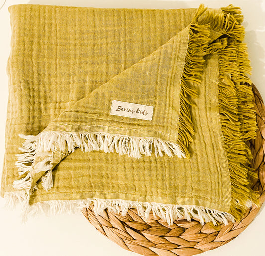 Mustard Green Soft Gauze Muslin Blanket for Baby/Kids