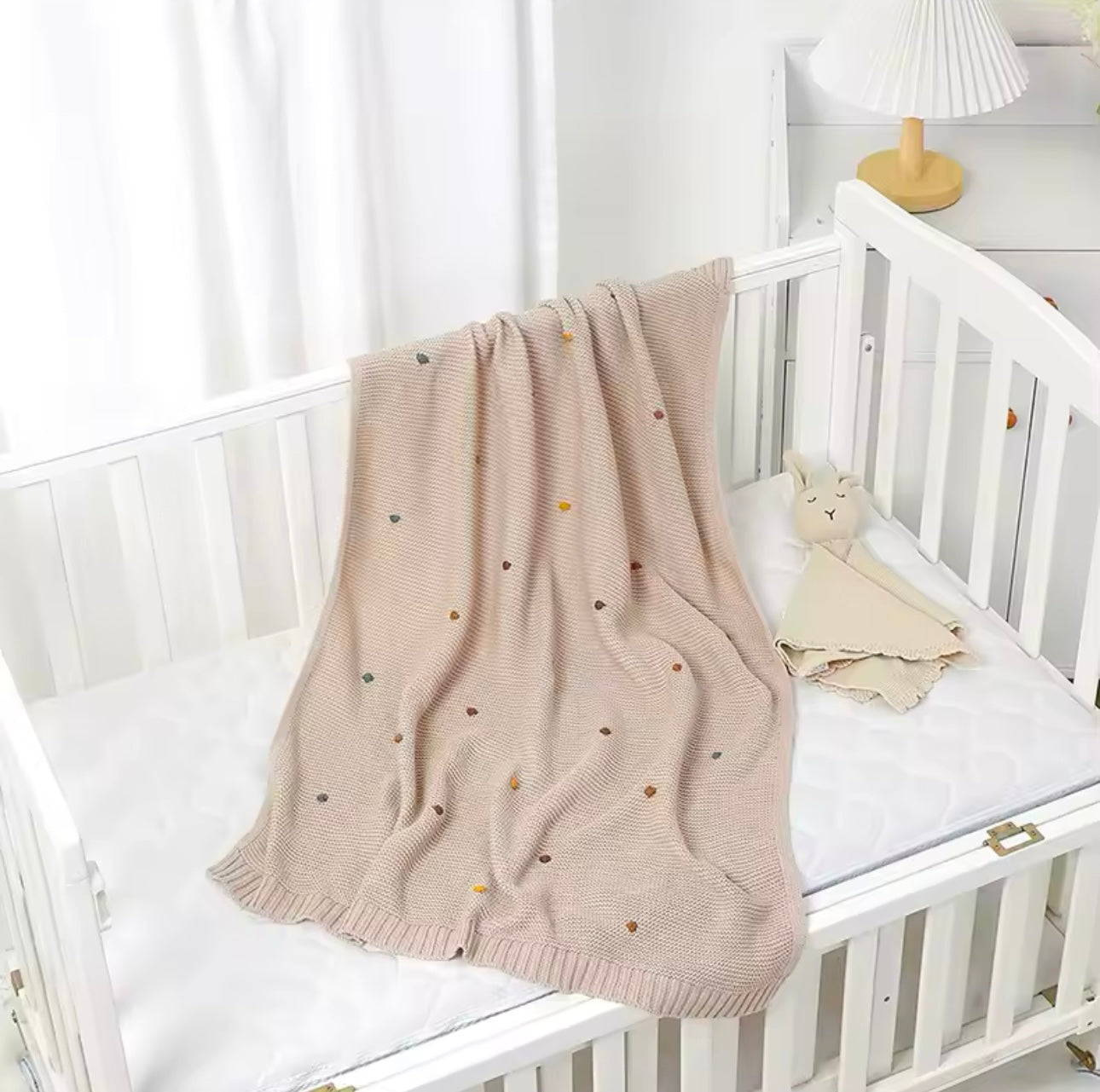 Unisex BEIGE Cotton Knit Baby/Kids Blanket 90x70cm | Personalised Blanket