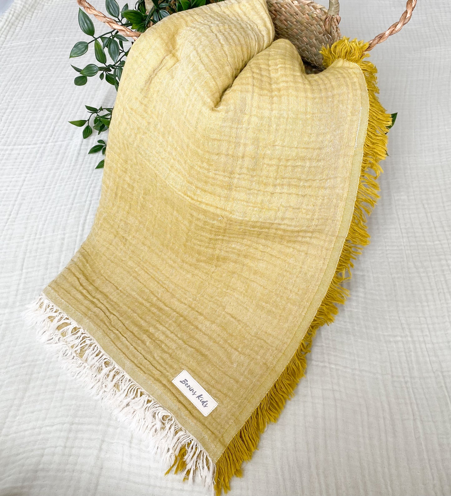 Mustard Green Soft Gauze Muslin Blanket for Baby/Kids