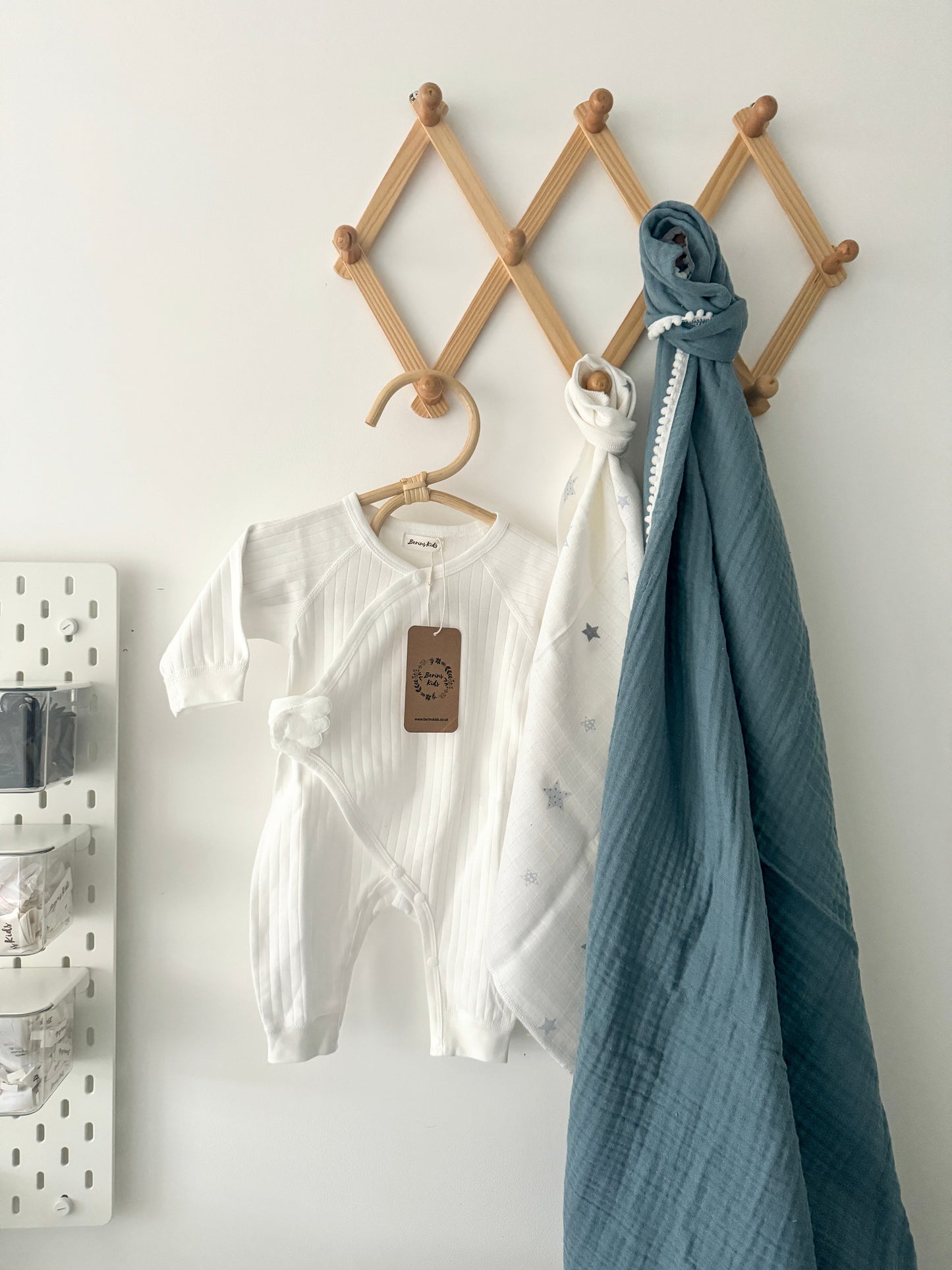 Newborn Gift Set of 3| Angel Wing White Cotton Romper, Indigo Muslin Blanket, Muslin Square