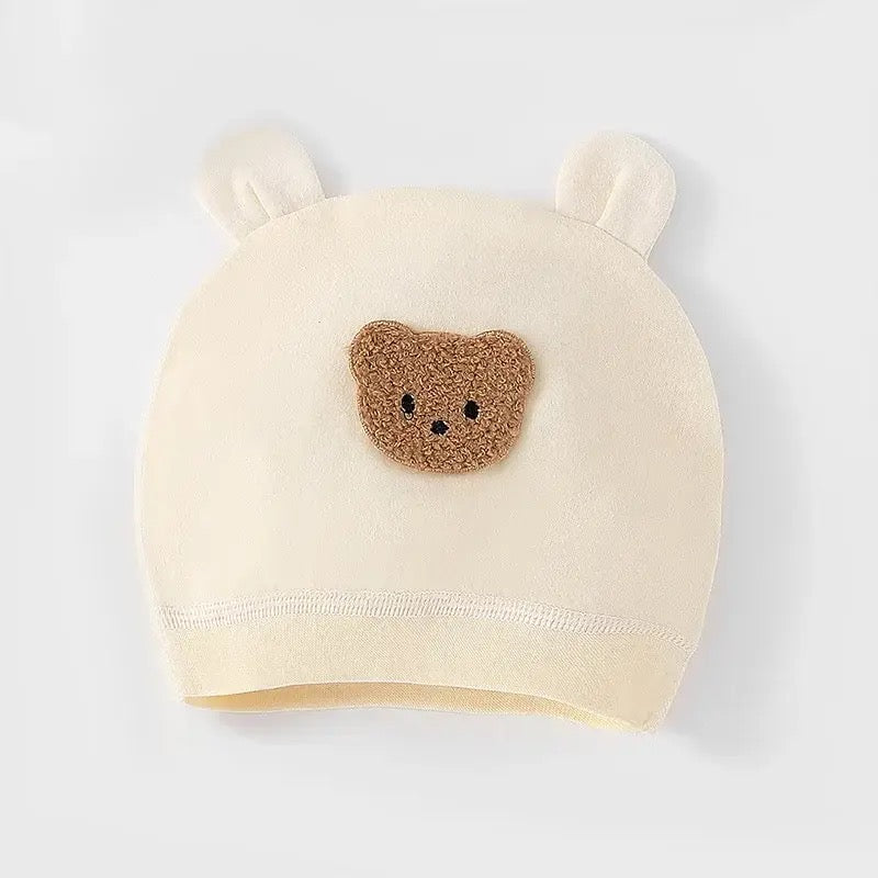 Newborn Bear Gift Set of 3|Cream Cotton Romper, Personalised Cream Bear Hat, Beige Bear Socks