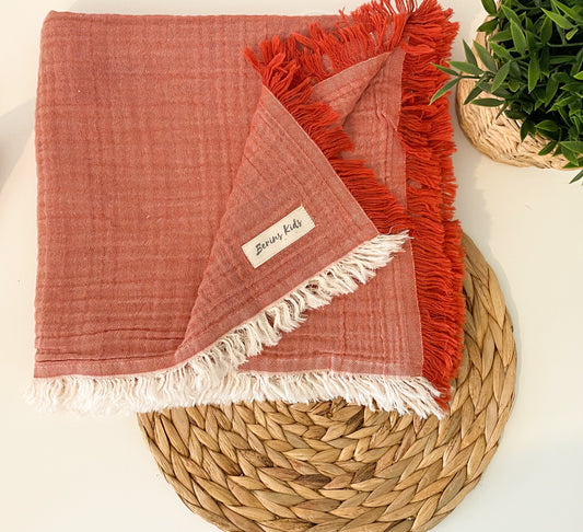 Brick Red Large Double Sided Soft Gauze Blanket for Baby/Kids