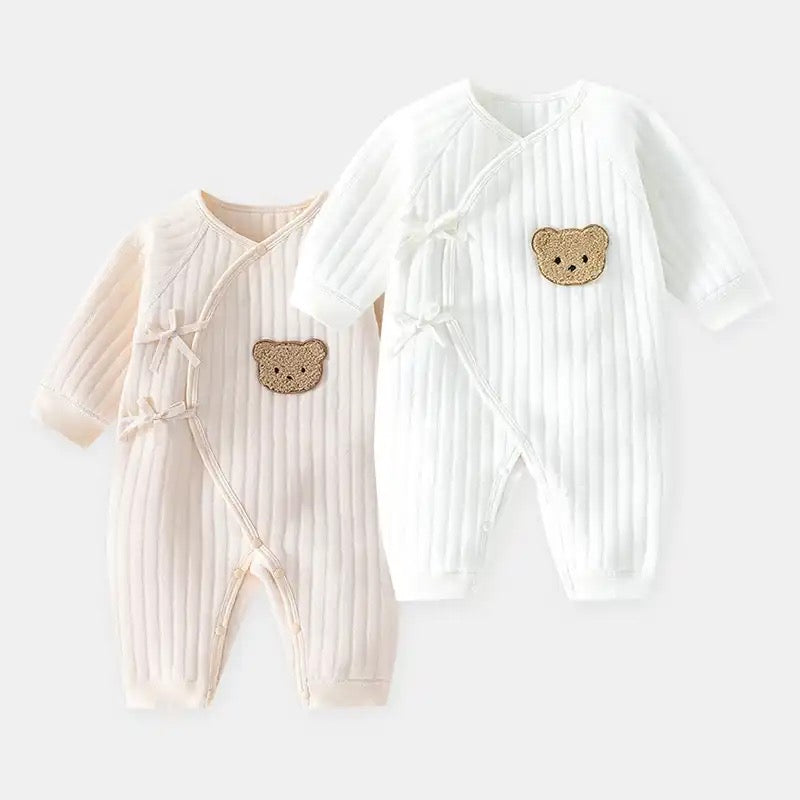 Baby Autumn/Winter Teddy Bear Romper(WHITE)- Personalised Bodysuit for Newborn Boy Girl