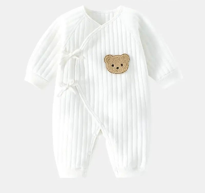 Newborn Bear Gift Set of 3| Milky White Cotton Romper, White Bear Hat, Beige Socks | Personalised Baby Gift